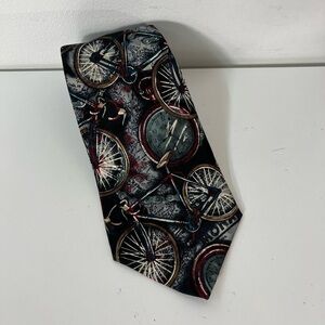 Vintage Bill Blass Bicycle Clock Necktie Mens Neck Tie Silk Bike Cycle Time